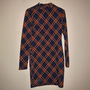 SHEIN Vibrant Orange and Navy Checkered Dress